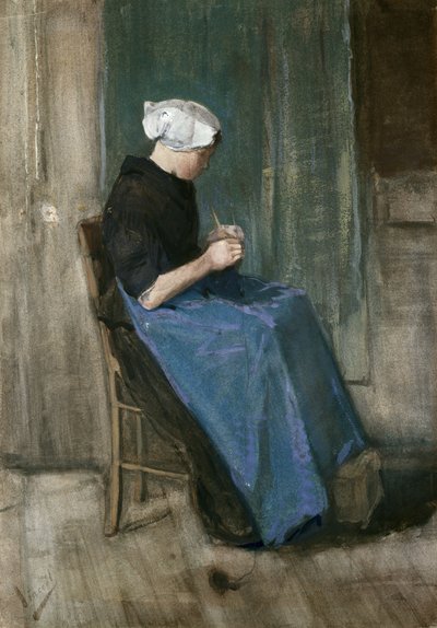 席凡宁根年轻女子针织，朝右，1881年 作者 文森特·梵高