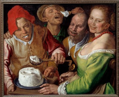 Ricotta Eaters 人物表情怪诞，面容古怪，用勺子吃奶酪。 文森佐·坎皮 (Vincenzo Campi) (1536-1591) 的绘画 作者 文森佐·坎皮（Vincenzo Campi）