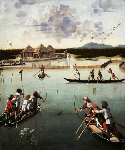 在泻湖狩猎，c.1490-5（面板上的油） 作者 维托雷·卡尔帕乔