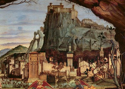 Sacre conversazione，镇和城堡的细节在84002背景盘区细节 作者 维托雷·卡尔帕乔