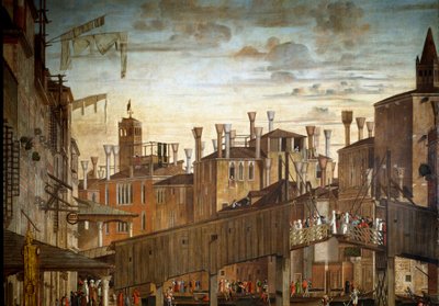 威尼斯里亚托桥圣十字圣物的奇迹，细节。 Vittore Scarpazza dit Vittore Carpaccio (1460-1525) 的绘画 作者 维托雷·卡尔帕乔