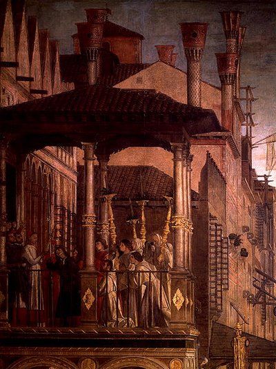 里亚托桥上真十字架的奇迹（布面油画）（119437的细节）。 作者 Vittore Carpaccio