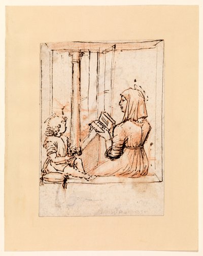 Virgin Mary reading to the Infant Christ (recto), late 1480s-early 1490s (pen and dark brown ink over red chalk, on laid paper) 作者 维托雷·卡尔帕乔