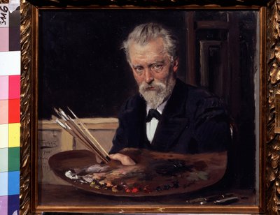 自画像。弗拉基米尔-叶戈罗维奇-马科夫斯基（马科夫斯基，Makovsky）（1846-1920 年）的绘画，纸上水彩 作者 弗拉基米尔·埃戈罗维奇·马科夫斯基