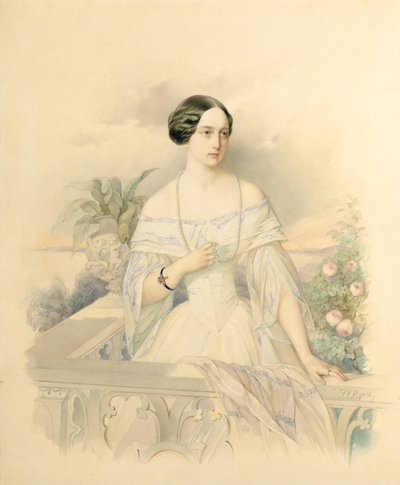 大公夫人奥尔加·尼古拉耶夫娜的肖像，1846年（纸板上的wc） 作者 Vladimir Ivanovich Hau
