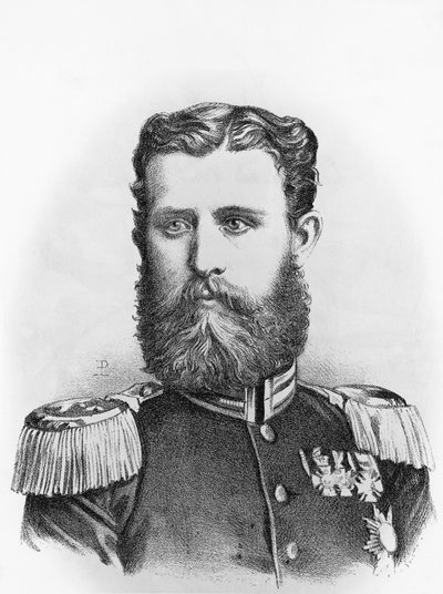 霍亨索伦-西格马林根亲王利奥波德（1835-1905）的肖像，普鲁士的西班牙王位候选人，雕版画 作者 WG（后）塞耶