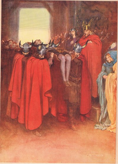 Horatio告诉他的手下“扮演哈姆雷特像士兵一样”，来自William Shakespeare的“哈姆雷特”，由Hodder und Stoughton于1915年出版 作者 普通股Simmonds