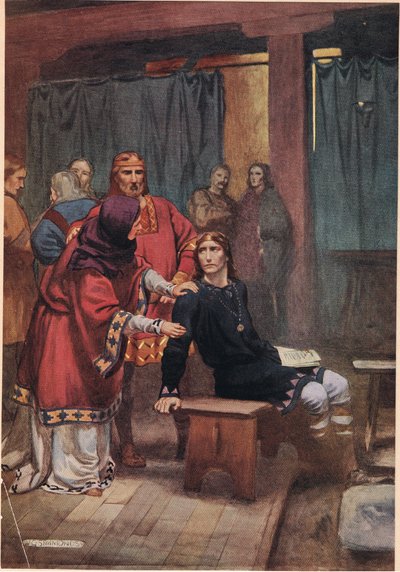 女王试图安慰哈姆雷特，来自威廉·莎士比亚的“哈姆雷特”，由Hodder und Stoughton于1915年出版。 作者 普通股Simmonds