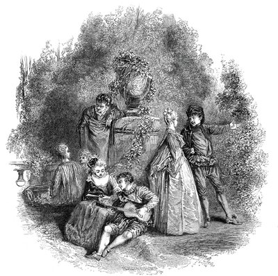 1644年华托的场景，1844年。 作者 WJ林顿