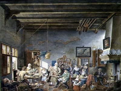 荷兰酒馆内部（根据Johannes Petrus van Horstock的画作）（1745-1825）1824（纸上水彩）。 作者 詹森斯