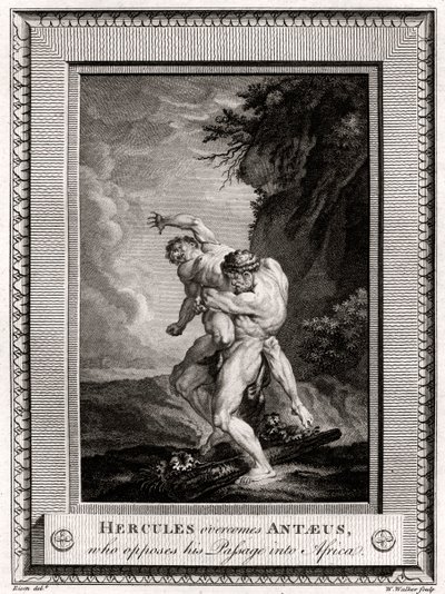 赫拉克勒斯战胜了反对他进入非洲的通道的Antaeus，1775年 作者 沃克