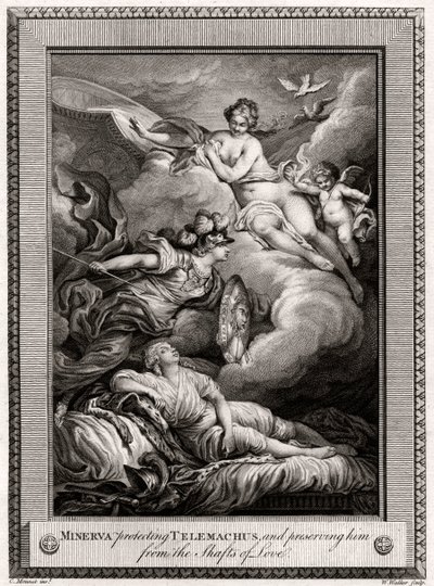 密涅瓦（Minerva）保护着泰勒马丘斯（Telemachus），并保护他脱离爱的轴心，1775年。 作者 沃克