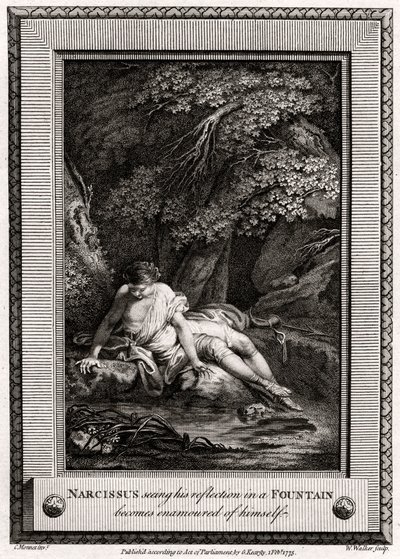 水仙看到他在喷泉中的倒影迷恋自己，1775年 作者 沃克