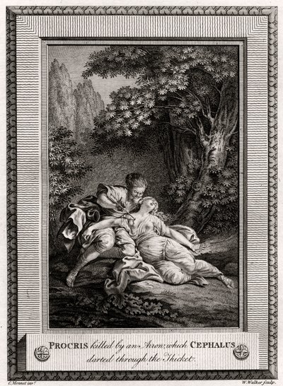 Procris被Cephalus箭穿过灌木丛杀死，1775年 作者 沃克