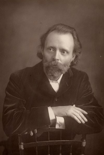 "托马斯-亨利-霍尔-凯恩（1853-1931 年），英国小说家。但丁-加布里埃尔-罗塞蒂生命末期（1881-1882 年）的伴侣（woodburytype） 作者 W 和 D（继唐尼之后）