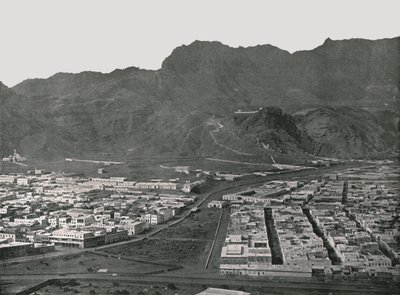 展示骆驼市场的全景，亚丁，1895年。 作者 W和S有限公司