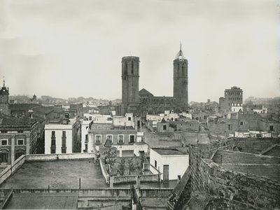 1895年，西班牙巴塞罗那，有大教堂的旧城的一部分。 作者 W和S有限公司
