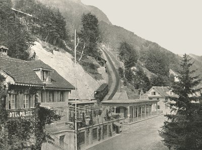 皮拉图斯铁路的起点，瑞士阿尔普纳斯塔德，1895年。 作者 W和S有限公司