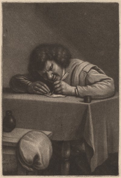 一个在桌前写作的人 作者 在 Adriaen Brouwer 之后的 Wallerant Vaillant