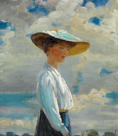 一位戴着宽边帽的女士的半身人物研究 作者 Walter Bonner Gash