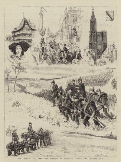 德国军队演习，皇帝访问期间斯特拉斯堡的草图 作者 Walter Charles Horsley