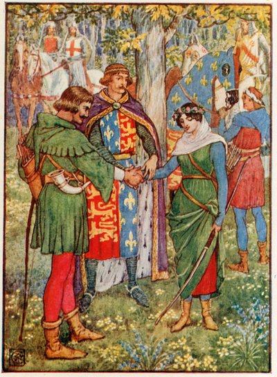 国王加入了罗宾汉和女仆玛丽安的手中 作者 Walter Crane