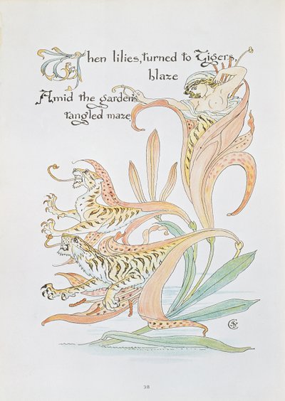 当百合花变成老虎的火焰"，《花之盛宴，花之魔术》插图 作者 沃尔特克兰