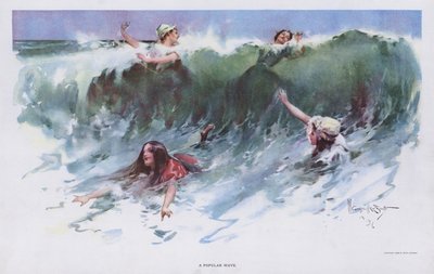 A Popular Wave: women playing in the waves at the seaside (colour litho) 作者 沃尔特·格兰维尔·史密斯