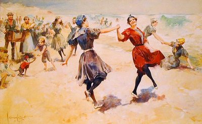 海滩上的嬉戏，约1897年（插图板上的水彩）。 作者 沃尔特·格兰维尔·史密斯