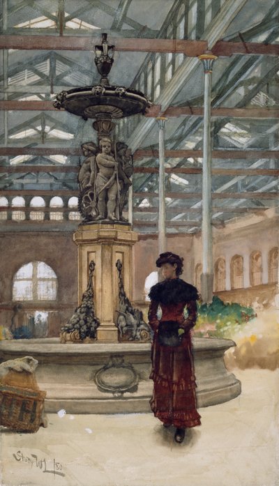 老市场大厅和喷泉，伯明翰，1880年 作者 Walter Langley