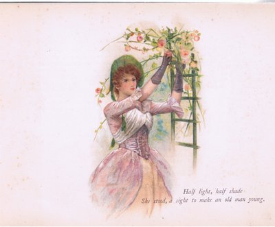半明半暗，来自 E P Dutton & Co 出版的 Tennyson Pictures 插图，约 1900 年（彩色石版画） 作者 沃尔特·佩吉特