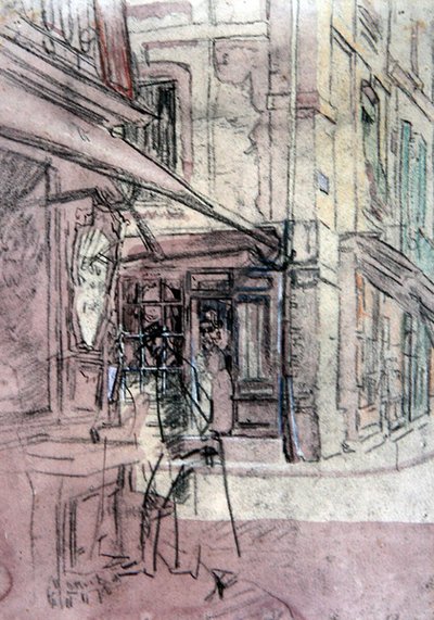 迪耶普的一家商店，约1907年（纸上墨水、彩色粉笔和水彩）。 作者 沃尔特·理查德·西克特