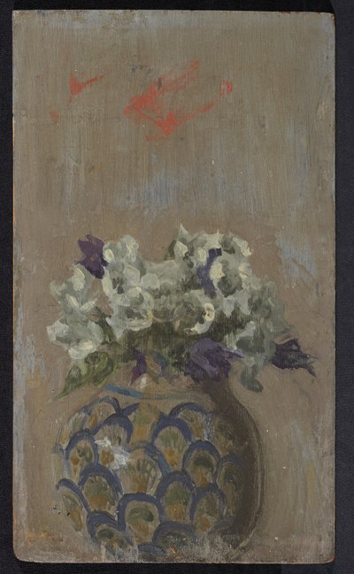 甜紫罗兰--花纹碗中的白色和蓝色紫罗兰，约 1884 年（油画板） 作者 沃尔特·理查德·西克特