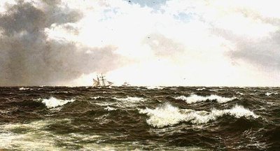 海峡中部的船舶海景 作者 沃尔特·肖