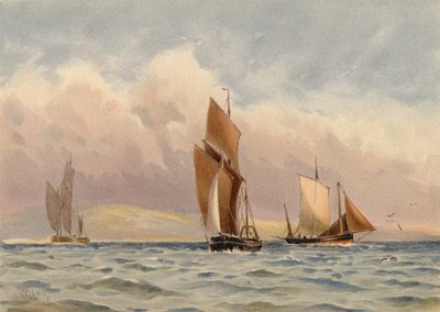 法国海岸外的布洛涅拖船（彩色石版画） 作者 沃尔特·威廉·梅