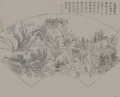 活跃在范宽之后的山水画990-1030年，来自《芥子园》......，第一版，1679年。 作者 王改