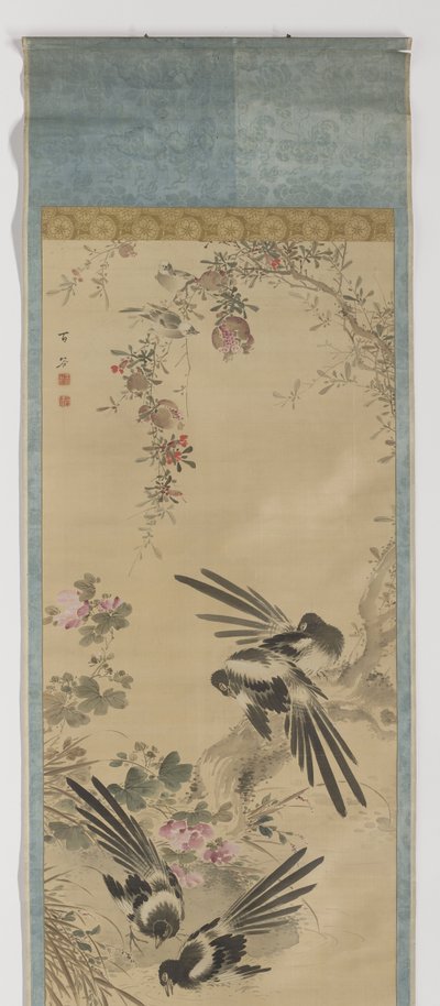 喜鹊、石榴和木槿
喜鹊、石榴和芙蓉的卷画 作者 王颖