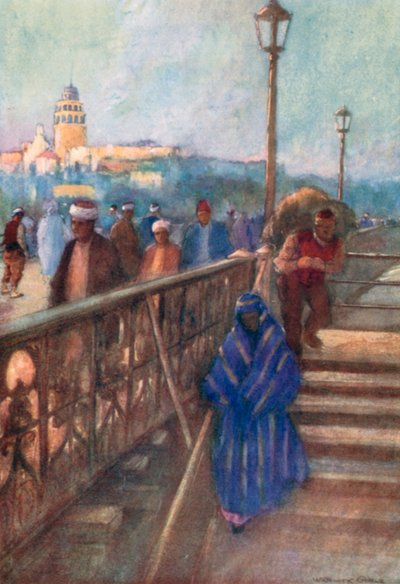 加拉塔塔形成的大桥（彩色石版画） 作者 