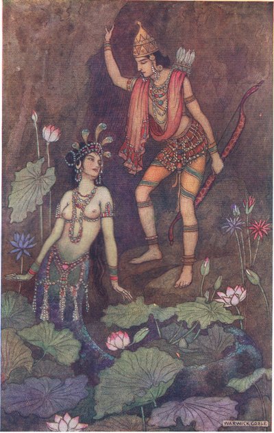 阿朱那和河若虫 作者 Warwick Goble