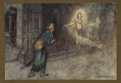 插图 13："他看见一位美丽的女人从宫殿里出来"，选自《孟加拉民间故事》...附沃维克-戈布尔绘制的 32 幅彩色插图（豪华版），1914 年（彩色石印版） 作者 沃里克·戈布尔