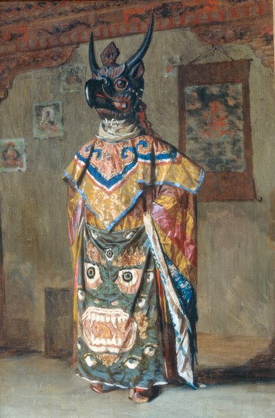 穿着节日服装的喇嘛在锡金的Pemyonchi修道院 作者 Wassili W.Werestschagin