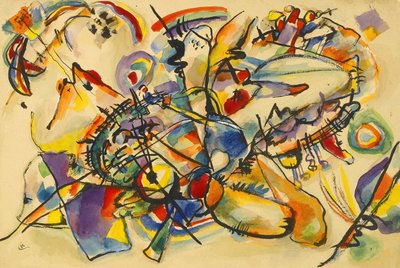 无题 par Kandinsky, Wassily Vasilyevich (1866-1944).纸上水彩和墨水，尺寸：22.9x34，约1916年，私人收藏 作者 瓦西里·康定斯基