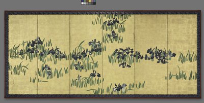 Irises，一对六折屏幕之一，1700年代 作者 渡边志子