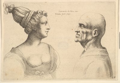 1645年，一位女性，头发扎成一束，光头男面对对方。 作者 瓦茨劳斯·霍拉尔