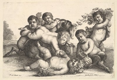1654年，四个男孩，两个色狼和一只山羊。 作者 瓦茨劳斯·霍拉尔