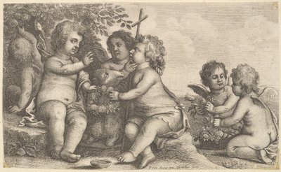 耶稣，施洗者圣约翰和四位天使，1625-77年。 作者 瓦茨劳斯·霍拉尔
