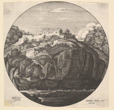 景观与悬崖上的房子，1646年。 作者 瓦茨劳斯·霍拉尔