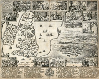 不列颠群岛地图和17世纪历史事件的插图，约1659年 作者 瓦茨劳斯·霍拉尔