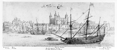 伦敦塔，c.1637-41（钢笔墨水，石墨和纸张上的卫生纸） 作者 Wenceslaus Hollar