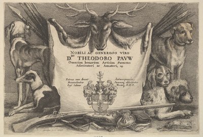 带有猎犬和狩猎设备的扉页，1646年。 作者 瓦茨劳斯·霍拉尔